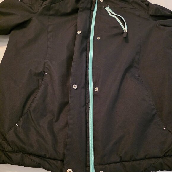 Beautiful slightly used Izod women's black ski jacket with teal accent. Size L. - Picture 8 of 12
